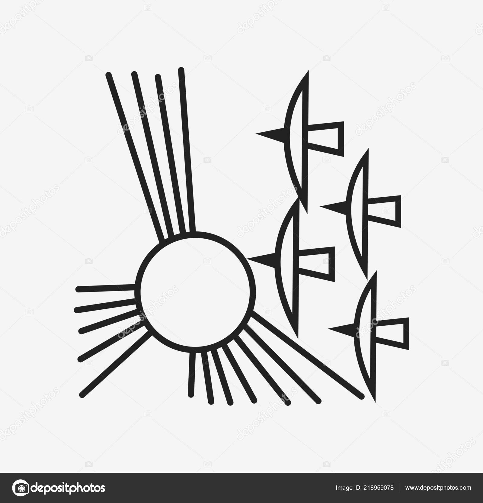 Ptaki Latają Słońca Czarny Kontur Białym Tle Proste Rysunek