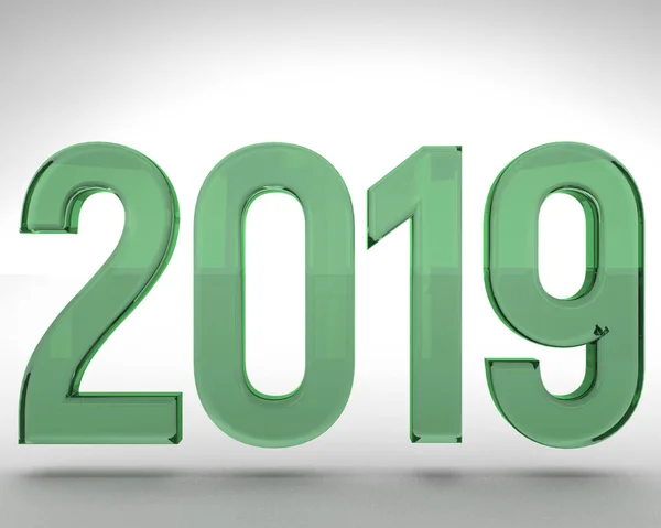2019 New Year Illustration Render Green Transparent Glass Black Background — Stock Photo, Image