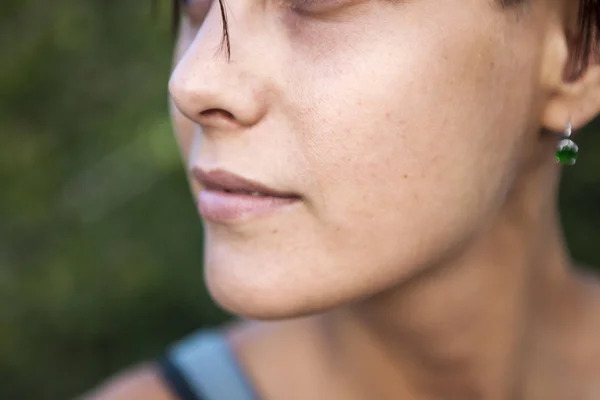 Envejecimiento Cutáneo Cara Femenina Cerca Problema Piel Cara Manchas Pigmentadas — Foto de Stock