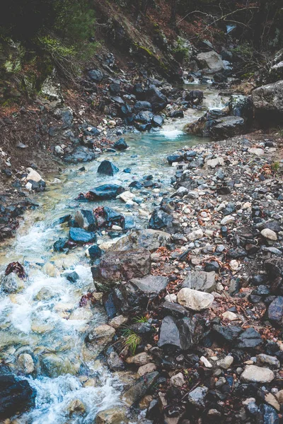 Bach Den Bergen Große Steine Ufer Eines Gebirgsflusses Den Wasserfluss — Stockfoto