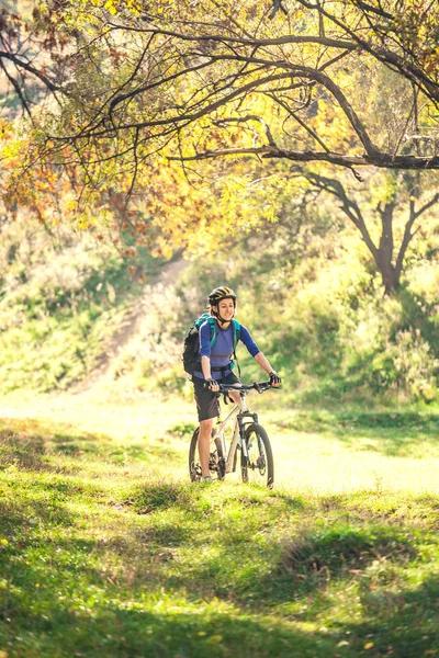 Radfahren Wald Mädchen Fährt Fahrrad Auf Waldweg Frau Mit Fahrrad — Stockfoto