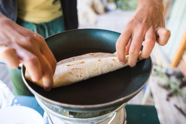 Кулинарные Роллы Фаршированные Овощами Набивка Тако Восточная Кухня Пита Хлеб — стоковое фото