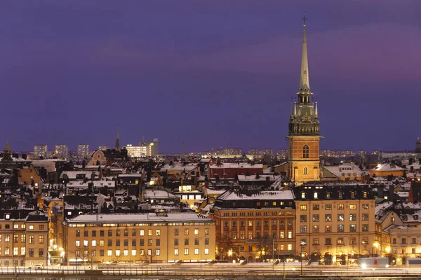 Snow Old Building Winter Stockholm Sunset — Stock Photo, Image