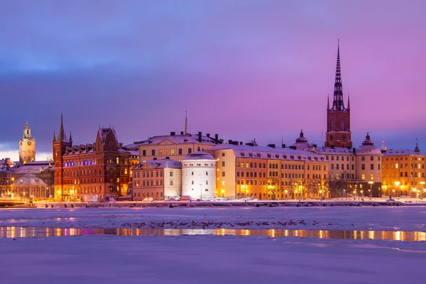 Nieve Antiguo Edificio Invierno Estocolmo Suecia Amanecer Cerca Del Mar Fotos De Stock