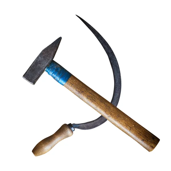 Sichel und Hammer liegen als sowjetisches kommunistisches Symbol isoliert auf weißem Hintergrund — Stockfoto