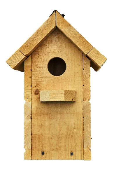 Houten Handgemaakte Birdhouse Geïsoleerd Witte Achtergrond — Stockfoto