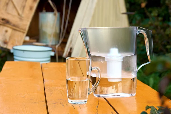 Filtration of the well water using a water filter at countryside