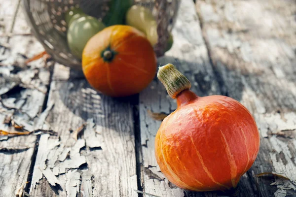 Herbststilleben mit Gemüse auf den alten schäbigen Holzbrettern — Stockfoto