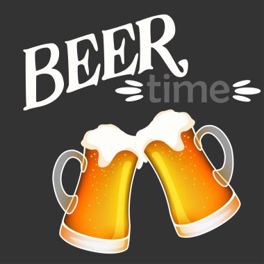 Elle çizilmiş vektör iki light bira bardağı alkış ve bira zaman yazı