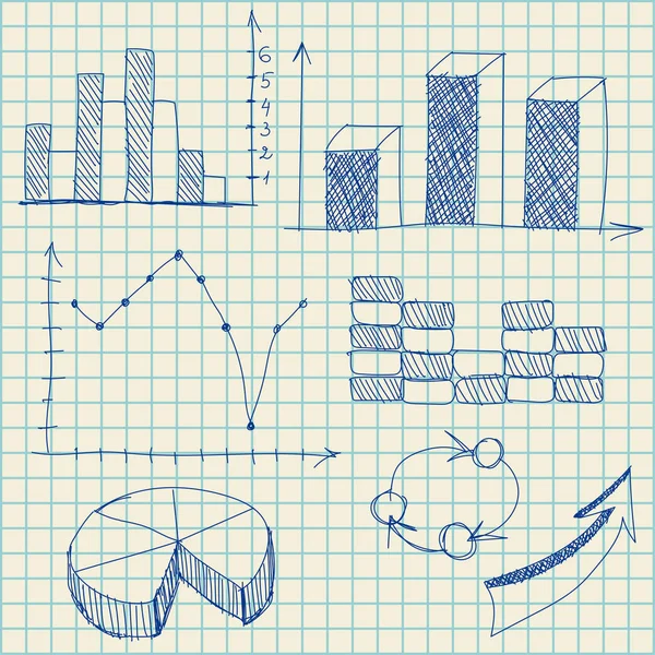 Kariertes Exemplar Für Mathe Praxis Mit Handgezeichneten Infografik Elementen Vektor — Stockvektor