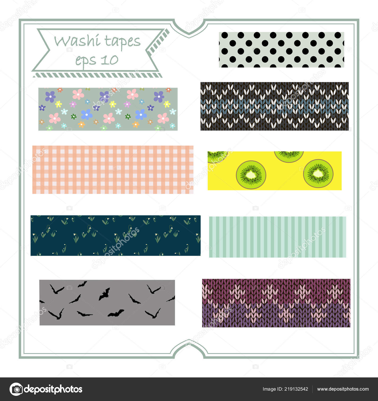 Cute Day Washi Tape Strips Stickers Stock Vector (Royalty Free