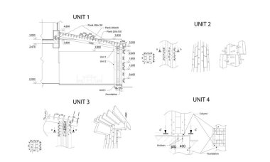 Dizi birimleri, detaylı mimari teknik çizim, vektör blueprint