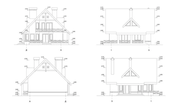Dizi özel house cepheler, detaylı mimari teknik çizim, vektör blueprint