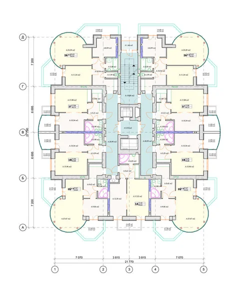 Sokemeletes Épület Alaprajz Elrendezés Részletes Építészeti Műszaki Rajz Vektor Blueprint — Stock Vector