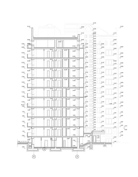 Wielopiętrowy Budynek Sekcji Szczegółowe Architektonicznych Techniczny Rysunek Projekt Wektor — Wektor stockowy