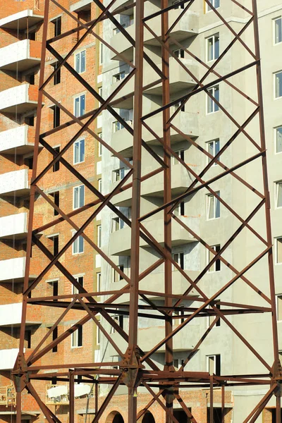 Contexte Industriel Vertical Abstrait Bâtiment Plusieurs Étages Brique Construction Derrière — Photo