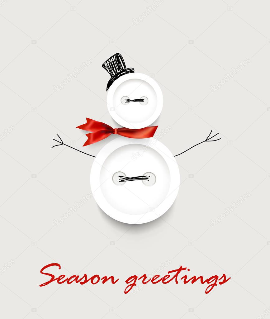 Happy new year 2020 handmade greeting vector card / banner with realistic sewing buttons snowman and Season greetings lettering