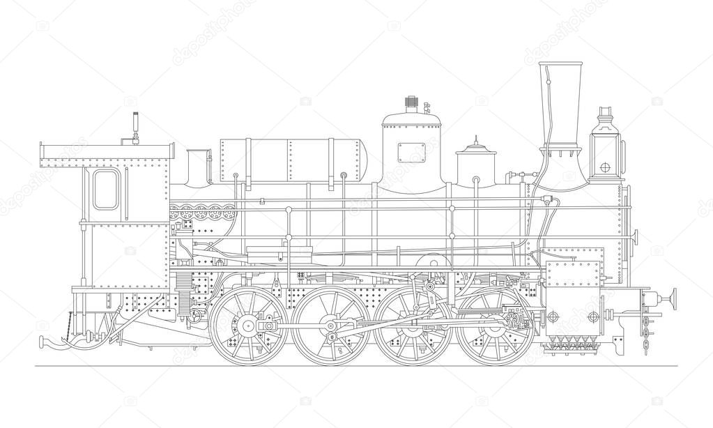 Vintage cartoon hand drawn steampunk  steam locomotive train. Vector illustration
