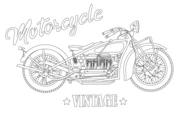 Vintage motosiklet, elle çizilmiş ayrıntılı vektör çizim yazı ile