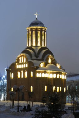 Chernihiv, Ukrayna - Ocak, 2, 2019: Pyatnytska (St. Paraskeva) kilise gece 12. yüzyıl başında 13. yüzyılın sonunda inşa edilmiş,