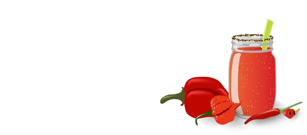 Ruční Kreslené Vektorové Banner Mason Zavařovačky Červeným Pikantní Zdraví Smoothie — Stockový vektor