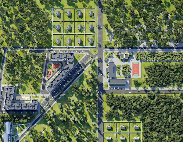 Luftaufnahme Der Sommergrünen Stadt Render — Stockfoto