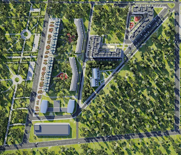 Luchtfoto Van Zomer Groene Stad Render — Stockfoto