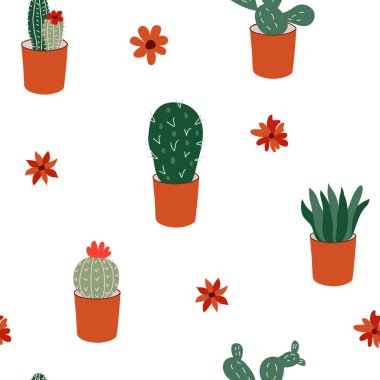 El kaktüs ile Dikişsiz desen çizilmiş. Vektör