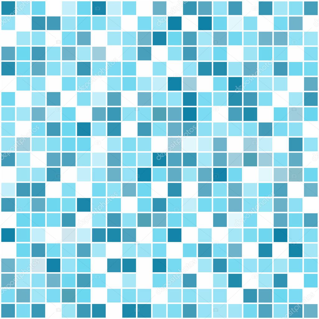 Blue square mosaic seamless vector pattern.