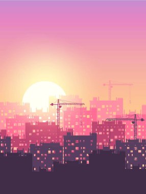 Metropolis endüstriyel gündoğumu/günbatımı. Negatif alan ile vektör