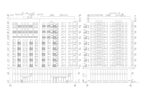 Sokemeletes Épület Részben Részletes Építészeti Műszaki Rajz Vektor Blueprint — Stock Vector