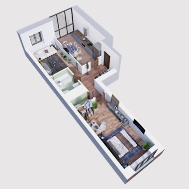 3d render planı ve modern bir daire düzeni, biyometrik