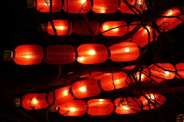 Traditional Oriental Chinese Lanterns Hanging Tree Abstract Festive Background — Stock Photo, Image