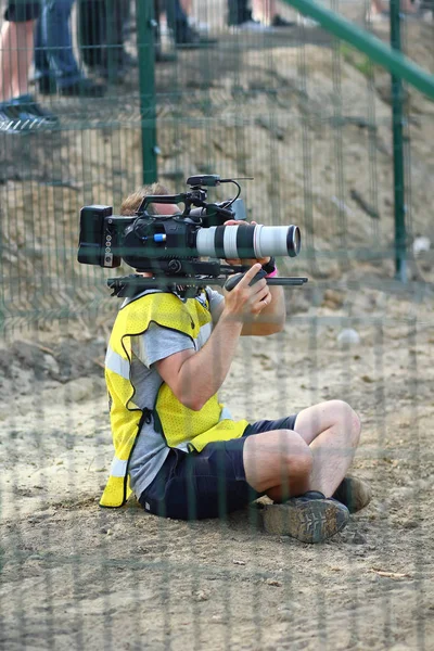 Professionele Videograaf Video Operator Het Werk — Stockfoto