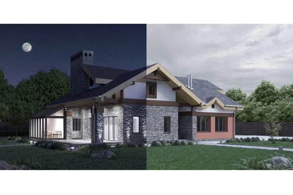 Modern Bir Özel Evin Render Gece Kavramı Içine Gün Transferleri — Stok fotoğraf