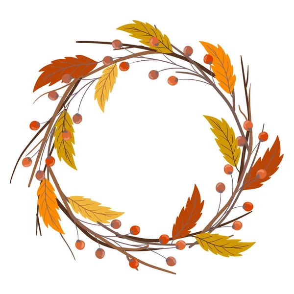 Sonbahar dallarının elle çizilmiş daire çerçevesi. Vektör