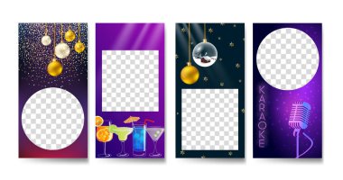 Vector set of social media stories design templates, party  background / banners, 2020 new year greeting cards, mobile story wallpaper layout
