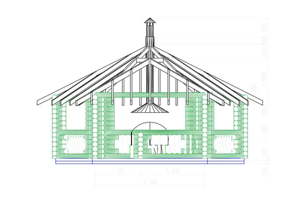 Gazebo Marco Con Barbacoa Parrilla Vector Ilustración Plan Arquitectónico Detallado — Archivo Imágenes Vectoriales