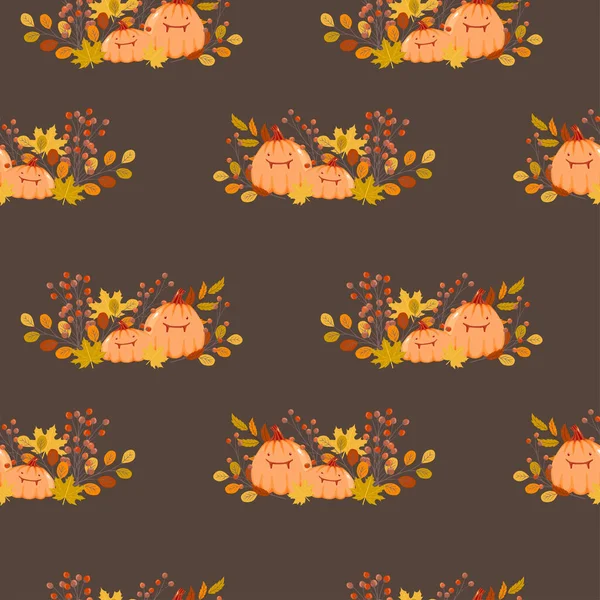 Dark Halloween Hand Drawn Seamless Vector Background Funny Pumpkins Autumn — Stock Vector