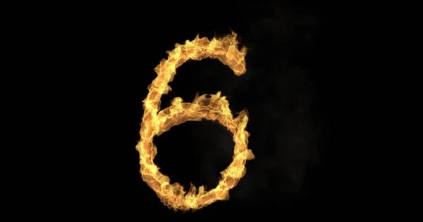 Burning Number Six Transparent Background Rendering — Stock Photo, Image