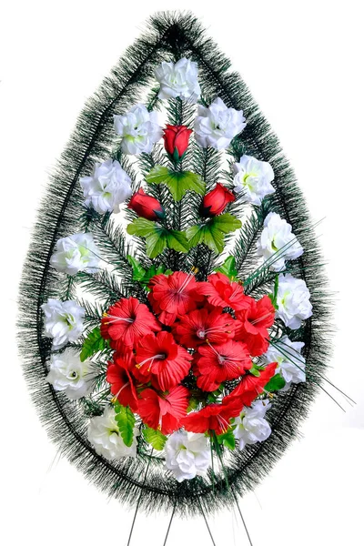 Colorful flower arrangement wreath for funerals isolated — Stock Photo, Image