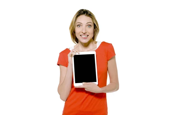 Gorgeous Woman Holding Tablet — Stock Photo, Image