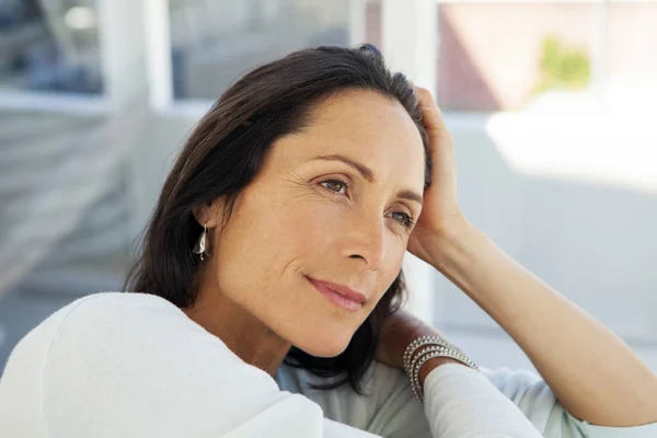 Woman Looking Away Beautiful Pensive Middle Aged Person Close Portrait — Stock Photo, Image