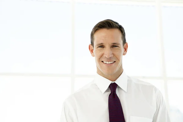 Portrait Young Cheerful Businessman Looking Camera Close Copy Space — Stock Photo, Image