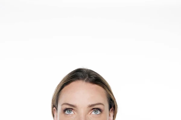 Kadın Görünümlü Izole Yakın Yukarı Yarım Yüz — Stok fotoğraf