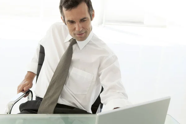Corporate Businessman Working Laptop Office Copy Space — Stock Photo, Image