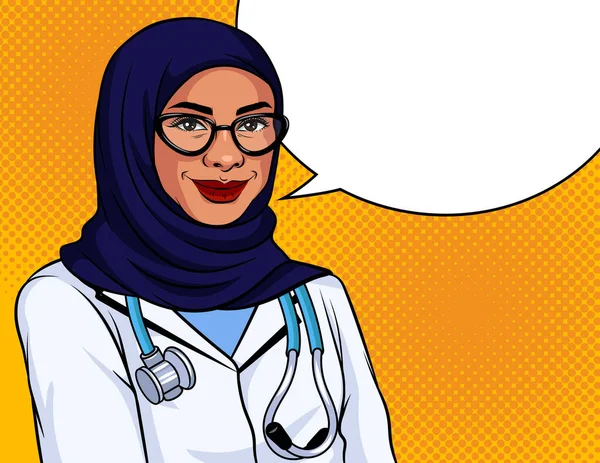 스타일의 일러스트 전통적 스카프와 안경을 이슬람 군복을 간호사가 있습니다 — 스톡 벡터