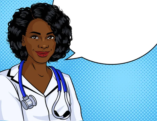 스타일의 일러스트 간호사 복장을 아프리카계 미국인 청진기를 — 스톡 벡터