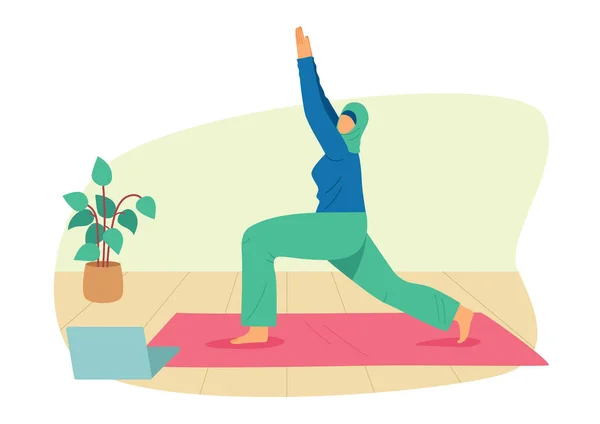 Ilustración Estilo Plano Vectorial Coloreado Una Chica Hiyab Dedica Yoga — Archivo Imágenes Vectoriales