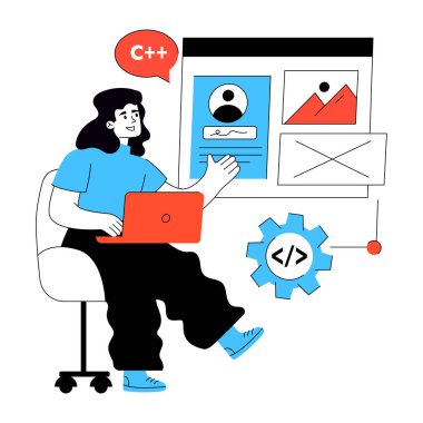 Web sitesinde çalışmanın renkli bir vektör tasarımı